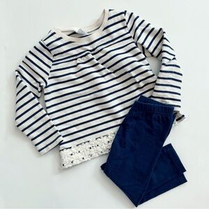Carter's Navy & White Striped Long-Sleeve Top with Lace Hem
